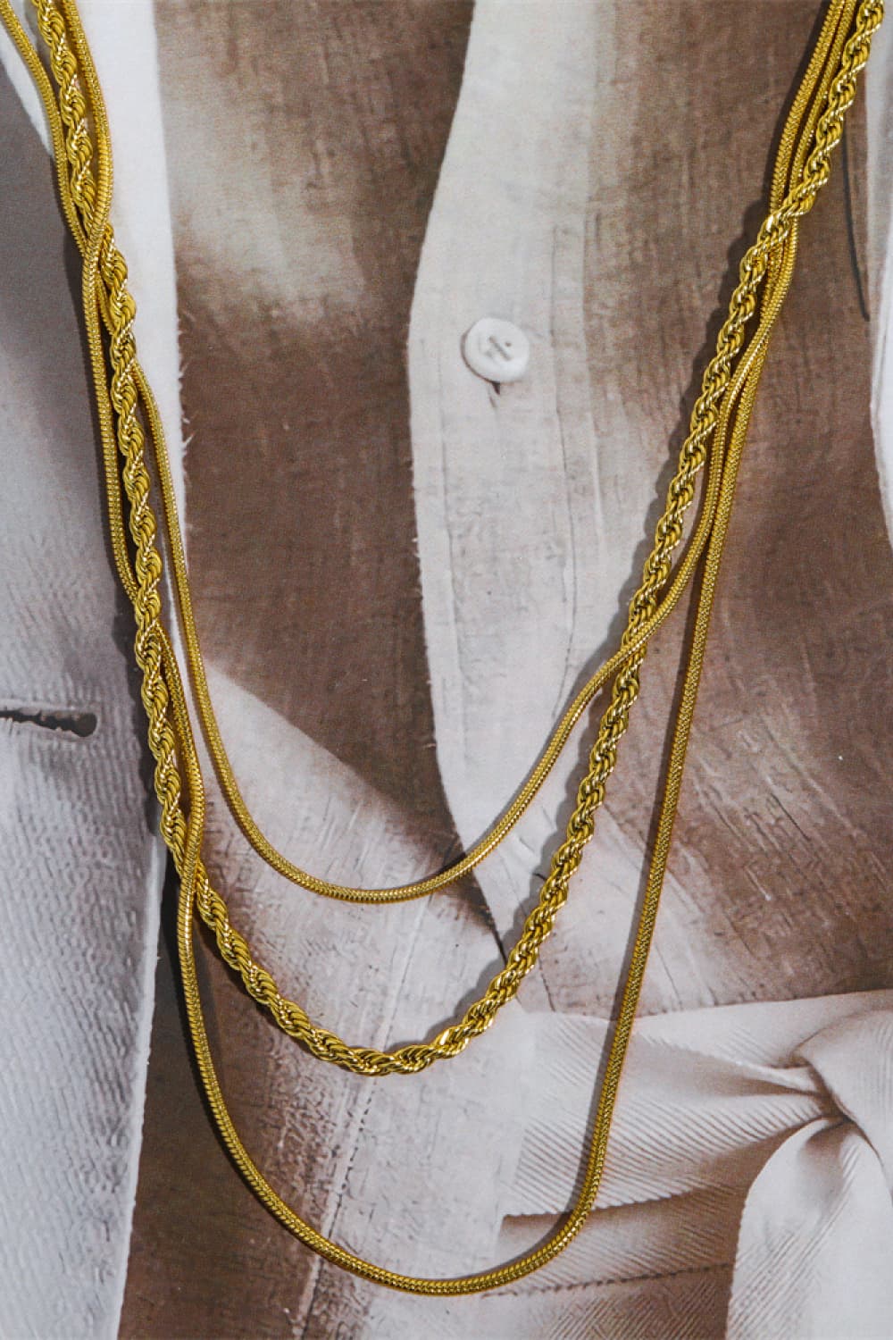 Stainless Steel 18K Gold Plated Triple Layer Necklace