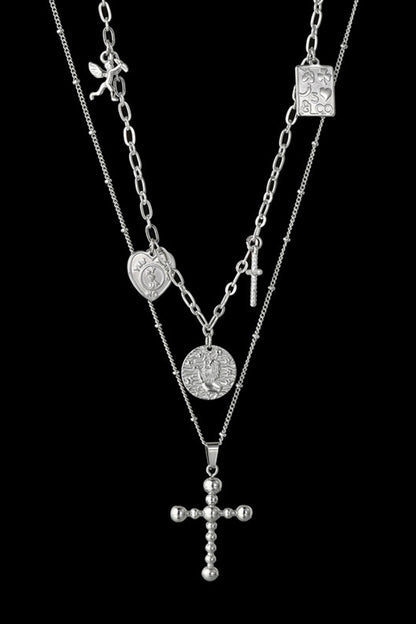 Stainless Steel Antique Coins & Cross Necklace