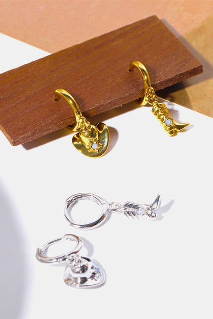 Hat & Boot Shape Asymmetrical Copper 14K Gold Plated Earrings