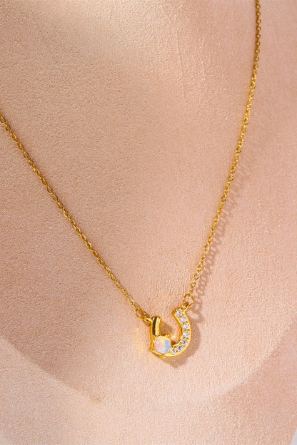 Horseshoe Shape Copper 14K Gold Plated Pendant Necklace