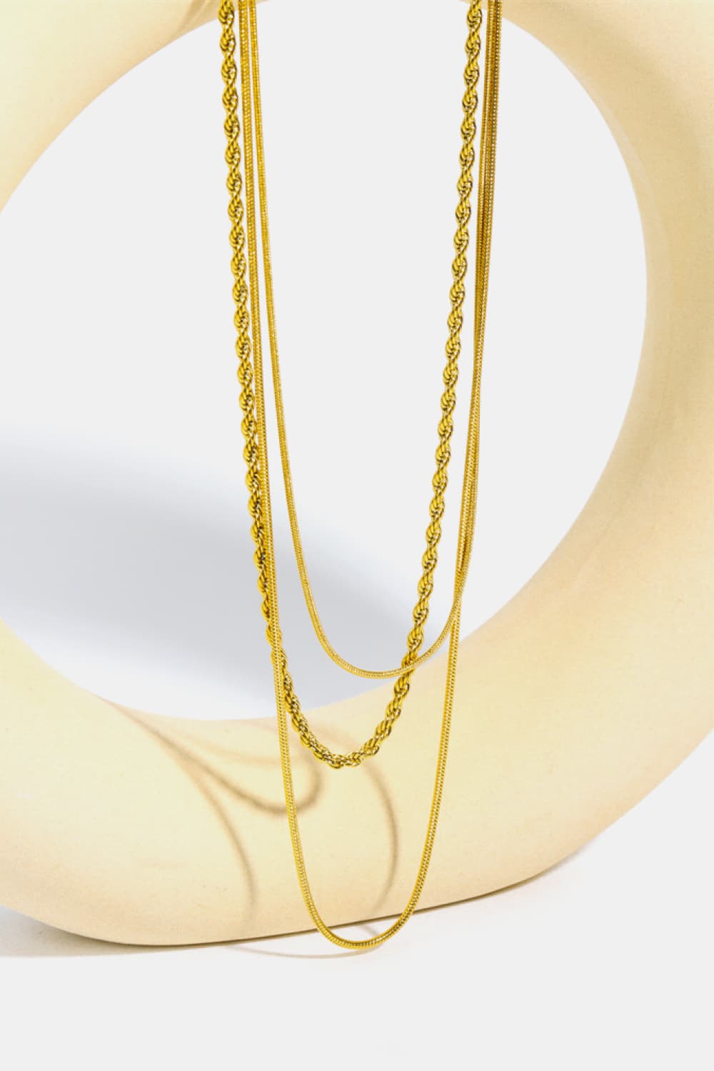Stainless Steel 18K Gold Plated Triple Layer Necklace