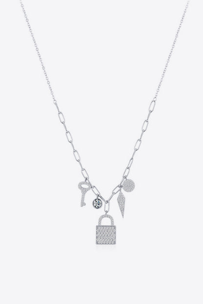 925 Sterling Silver Lock & Key Zircon Pendant Necklace