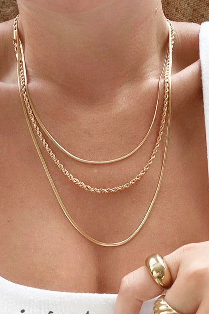 Stainless Steel 18K Gold Plated Triple Layer Necklace